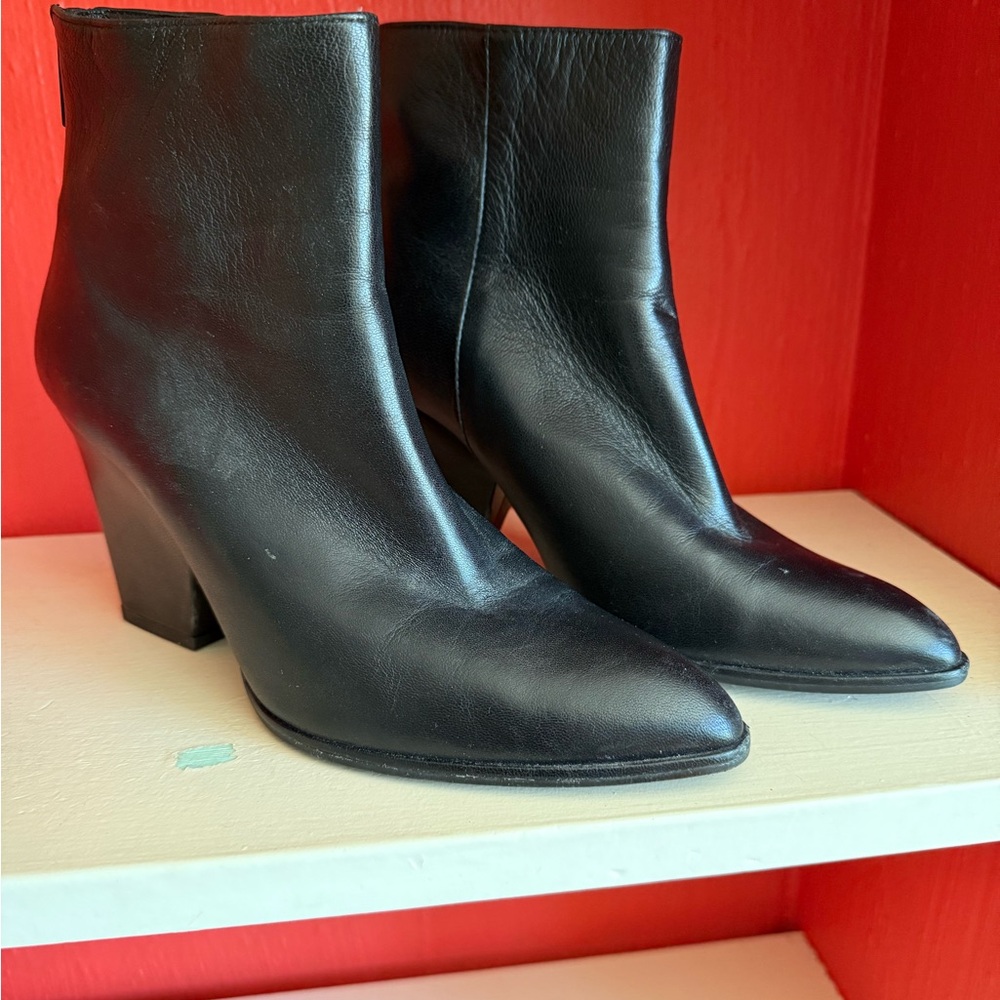Stuart Weitzman Back-zip Black Leather Ankle Boots